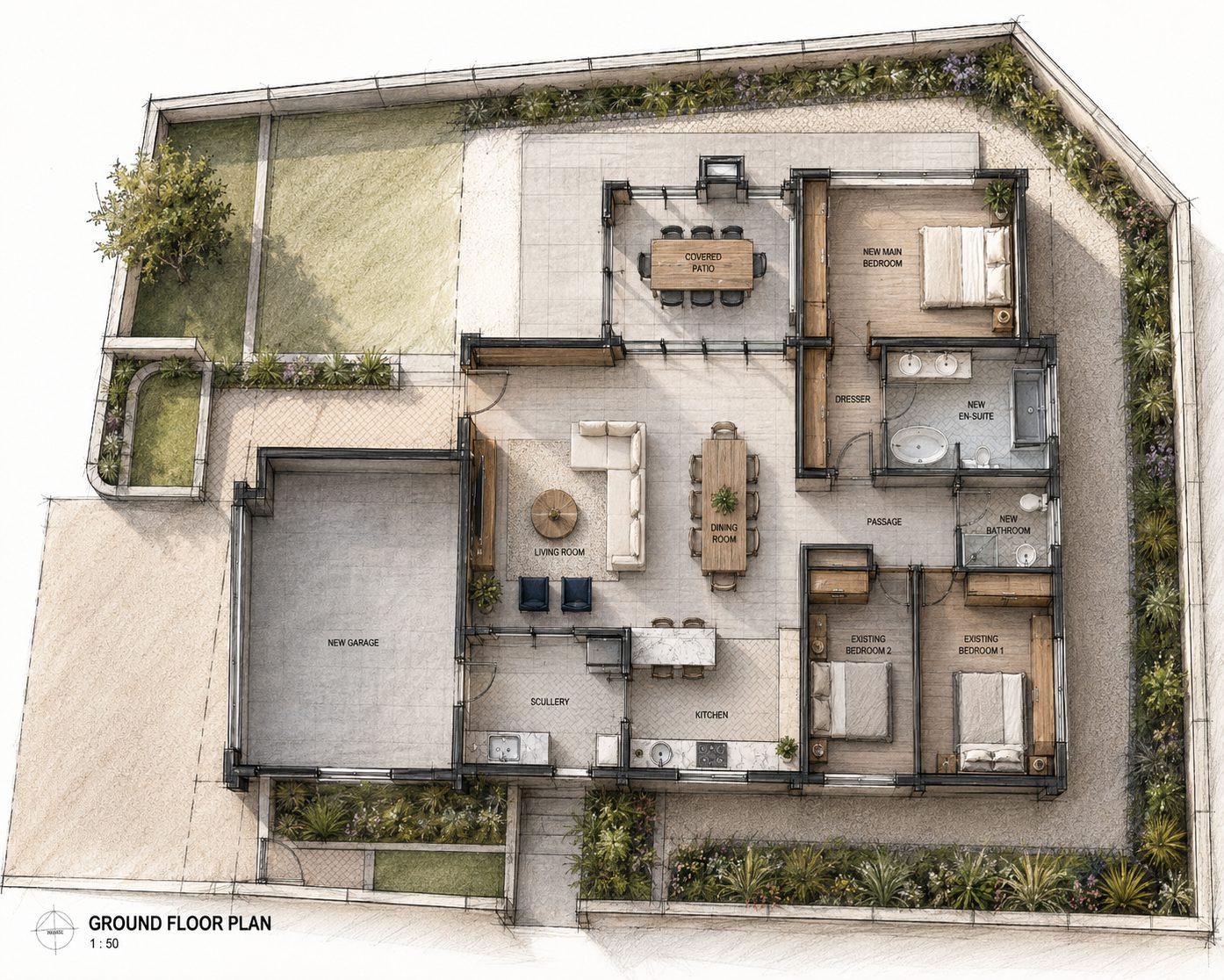 Furnished ground floor plan